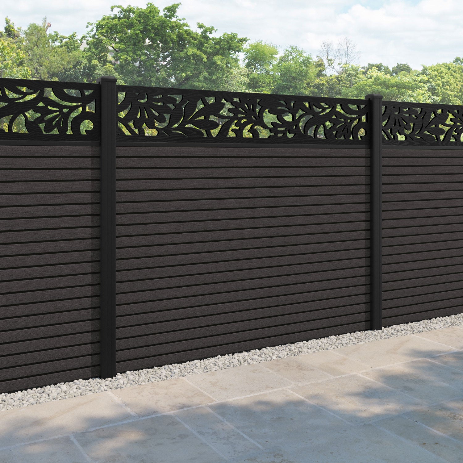 Hudson Heritage Fence Panel - Dark Oak - with our aluminium posts