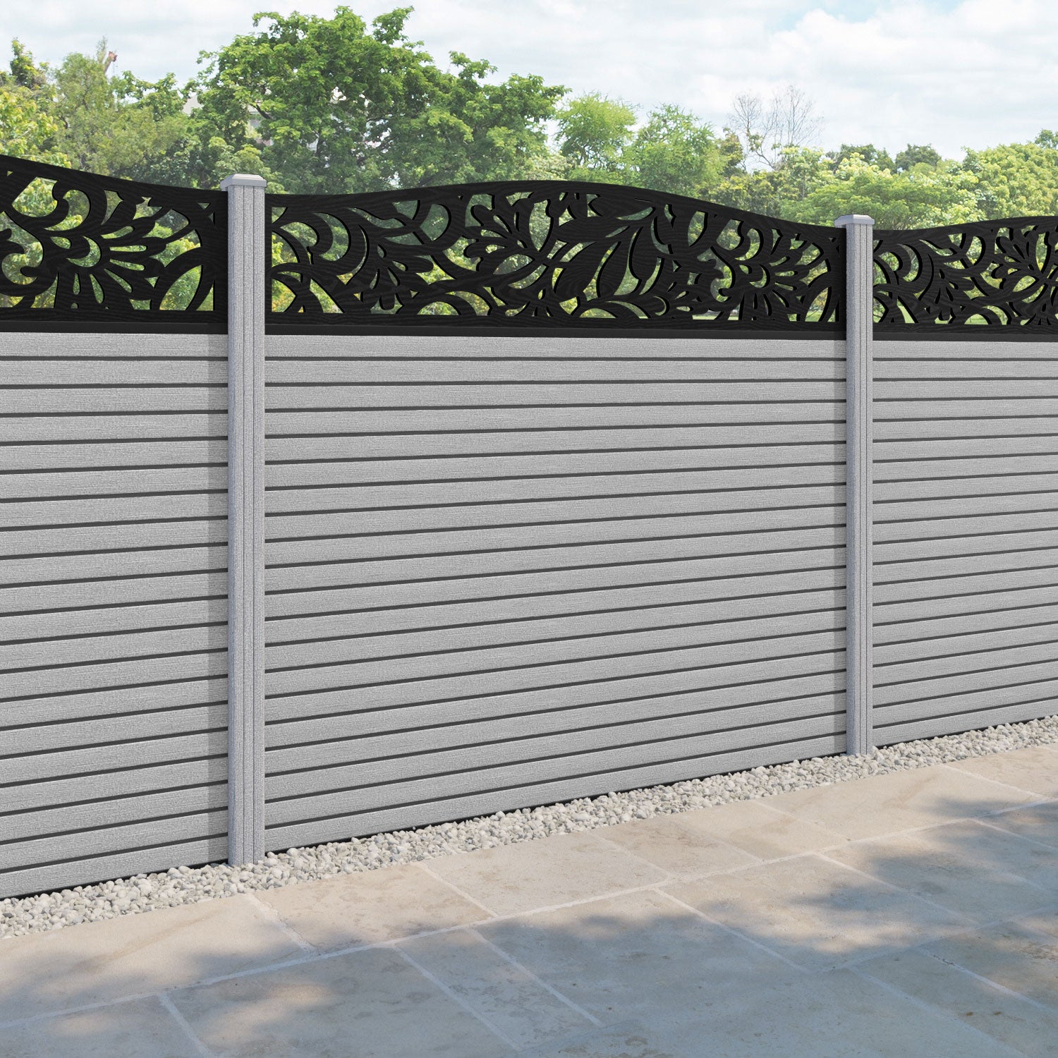 Hudson Heritage Curved Top Fence Panel - Light Grey - with our composite posts