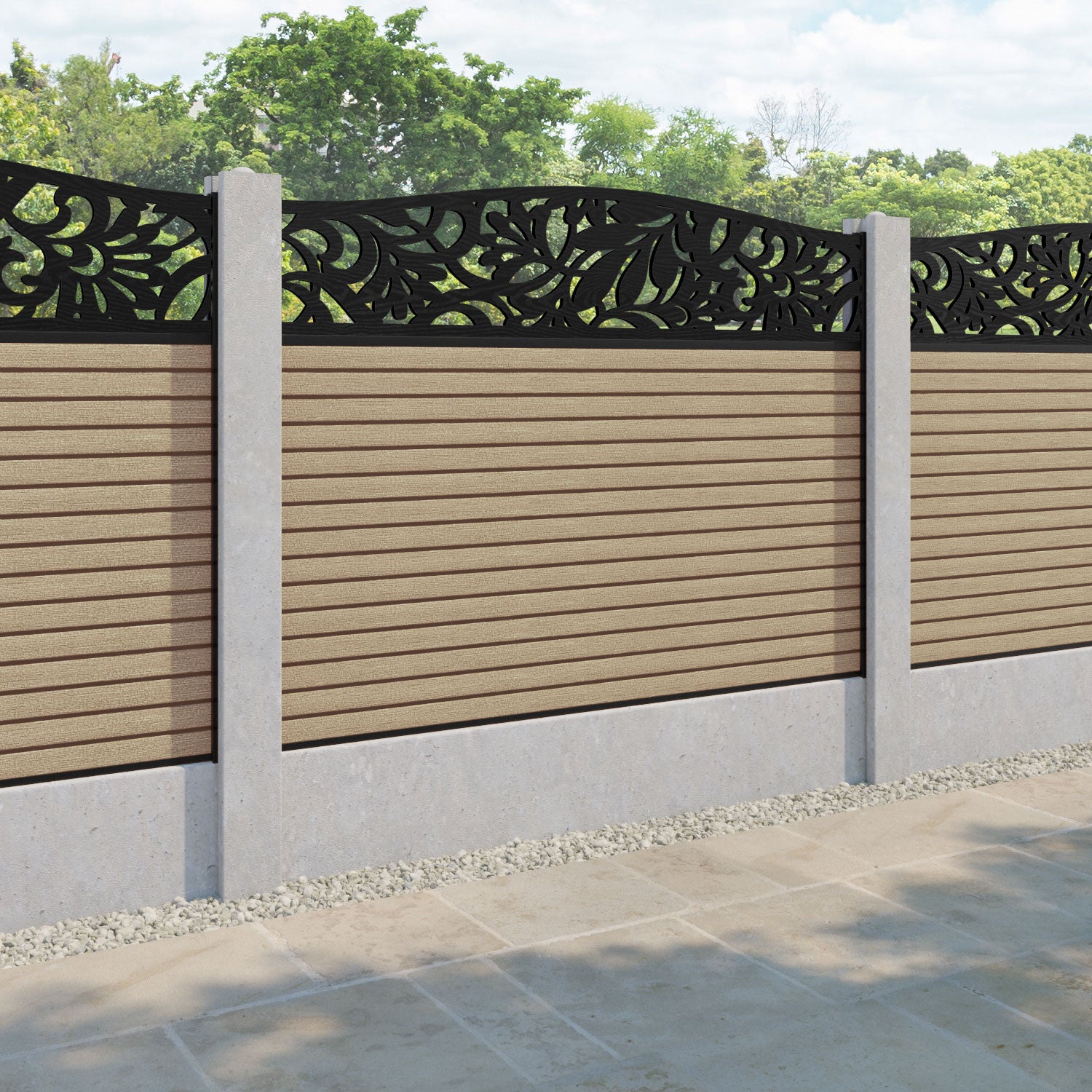 Hudson Heritage Curved Top Fence Panel - Light Oak - for existing concrete posts