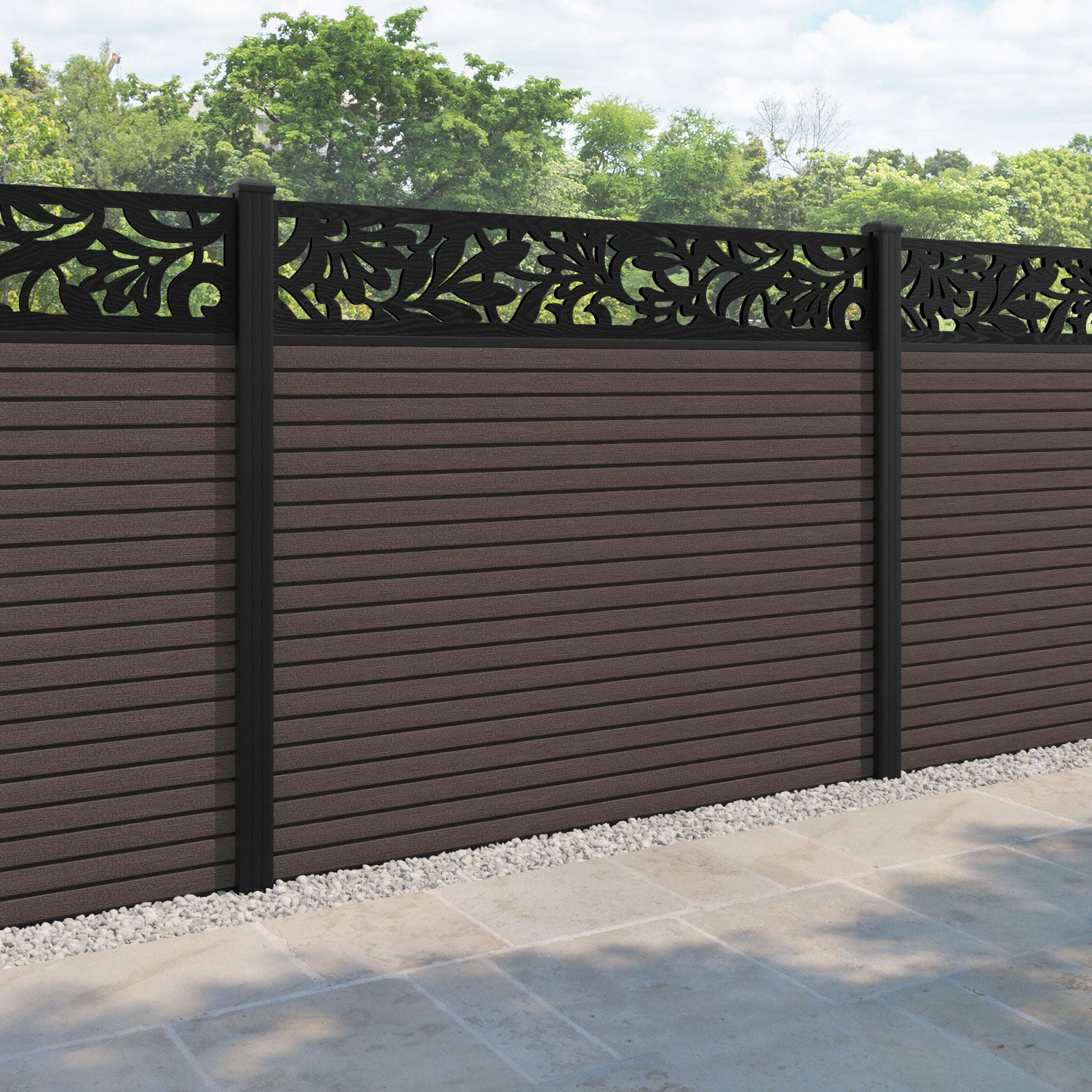 Hudson Heritage Fence Panel - Mid Brown - with our aluminium posts