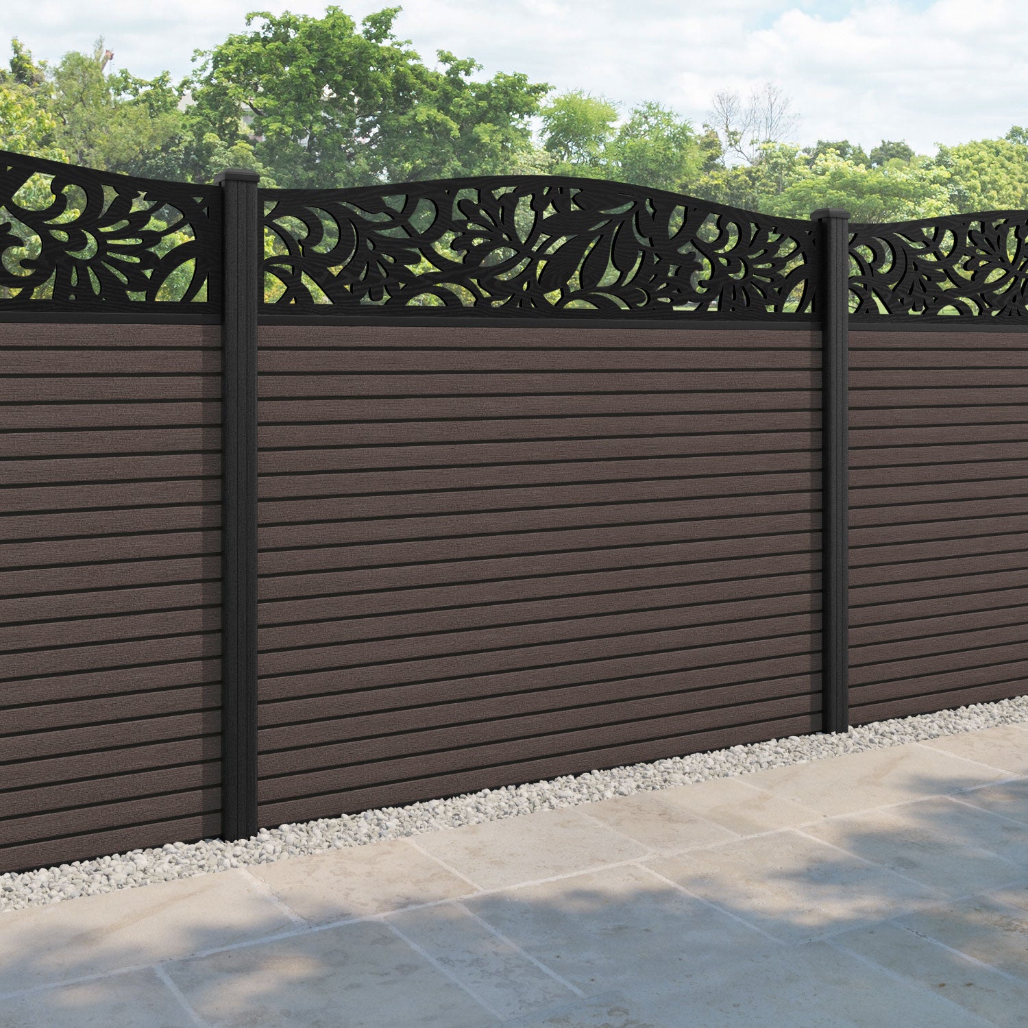 Hudson Heritage Curved Top Fence Panel - Mid Brown - with our composite posts