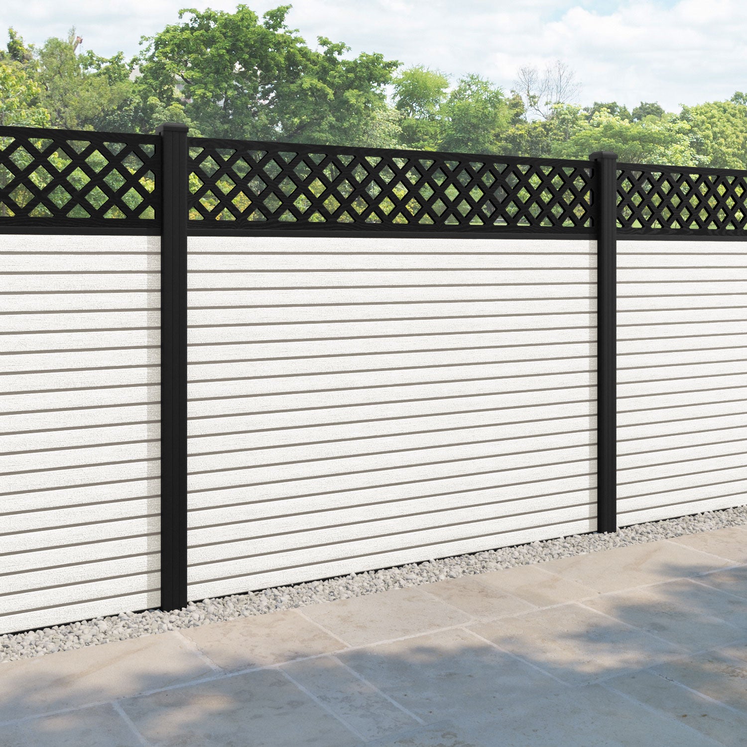 Hudson Hive Fence Panel - Light Stone - with our aluminium posts
