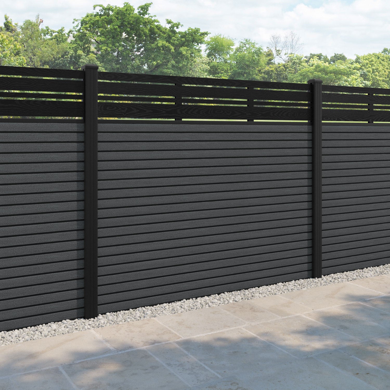 Hudson Linea Fence Panel - Dark Grey - with our aluminium posts