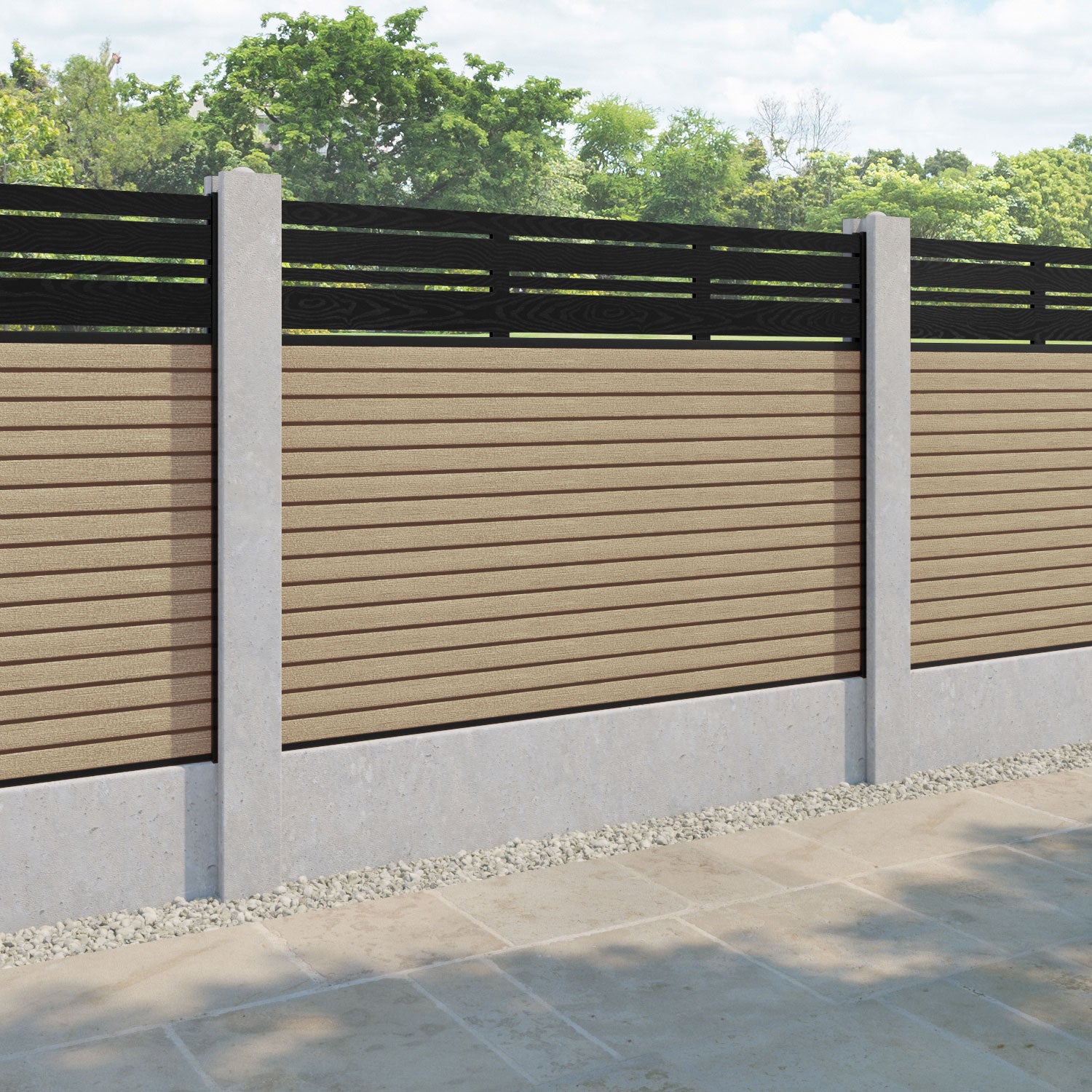 Hudson Linea Fence Panel - Light Oak - for existing concrete posts