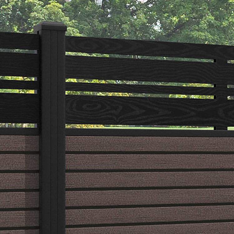 Hudson Linea Fence Panel - Mid Brown - with our aluminium posts