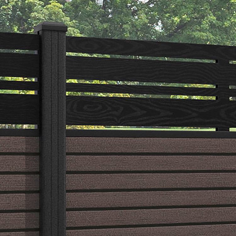 Hudson Linea Fence Panel - Mid Brown - with our composite posts