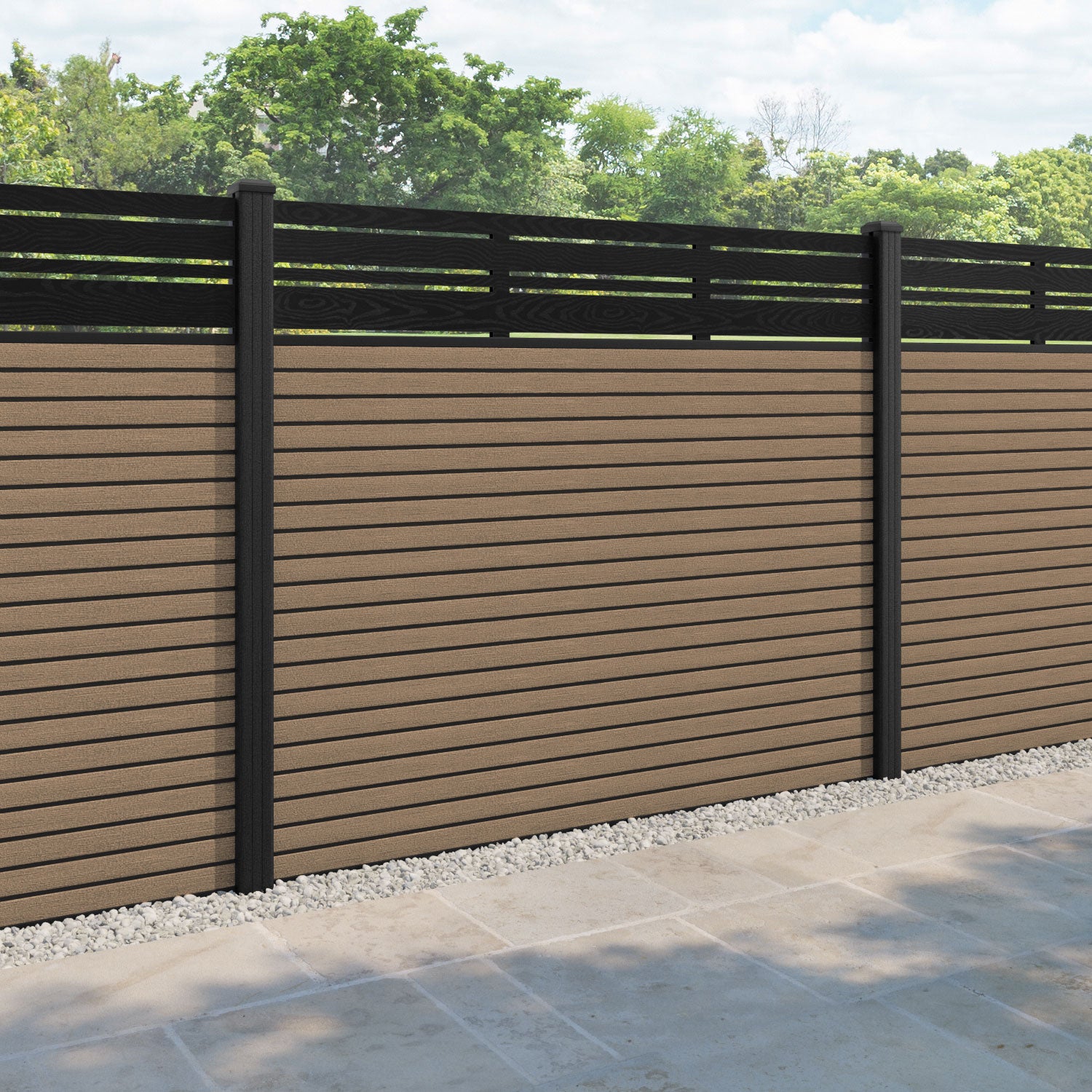 Hudson Linea Fence Panel - Teak - with our composite posts