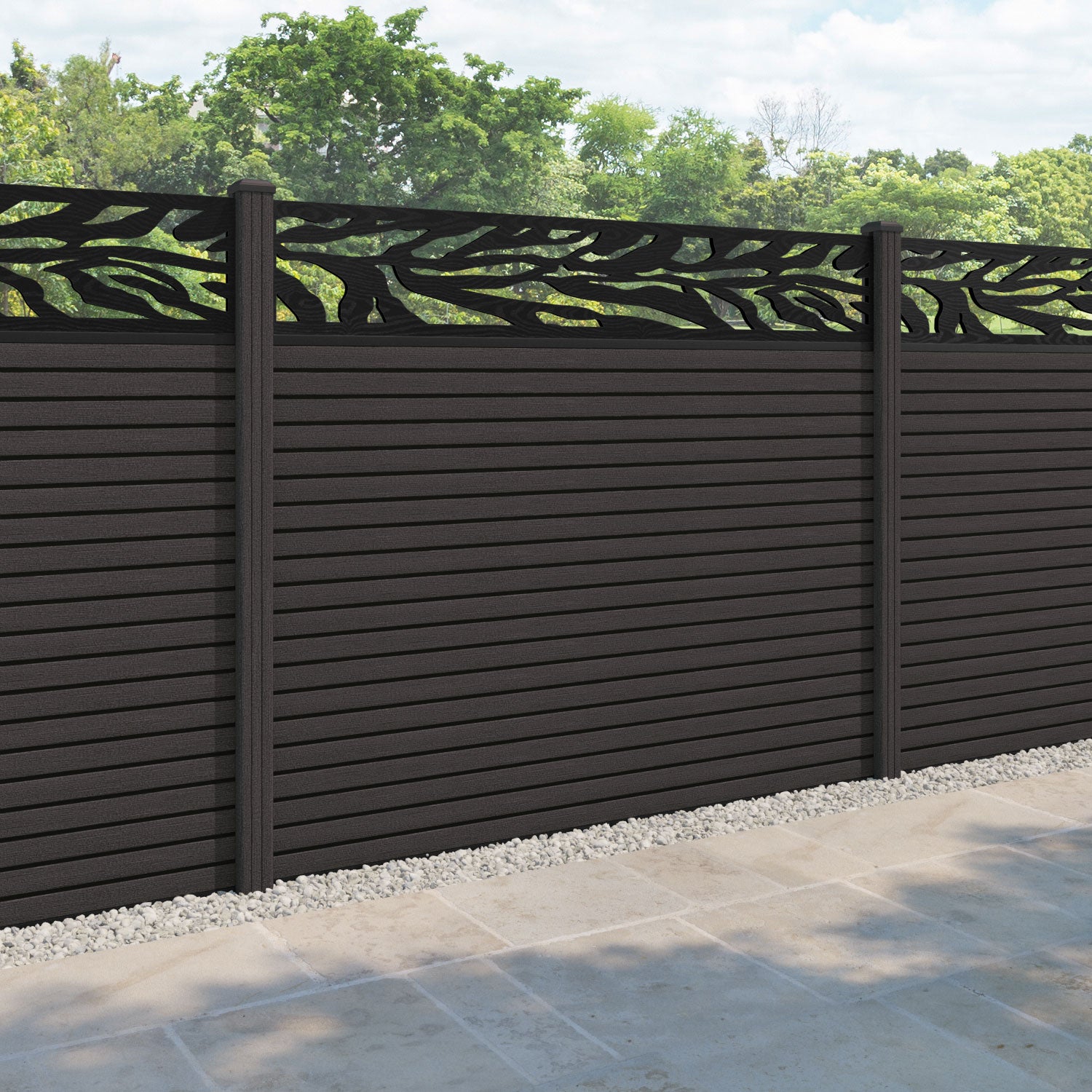 Hudson Malawi Fence Panel - Dark Oak - with our composite posts