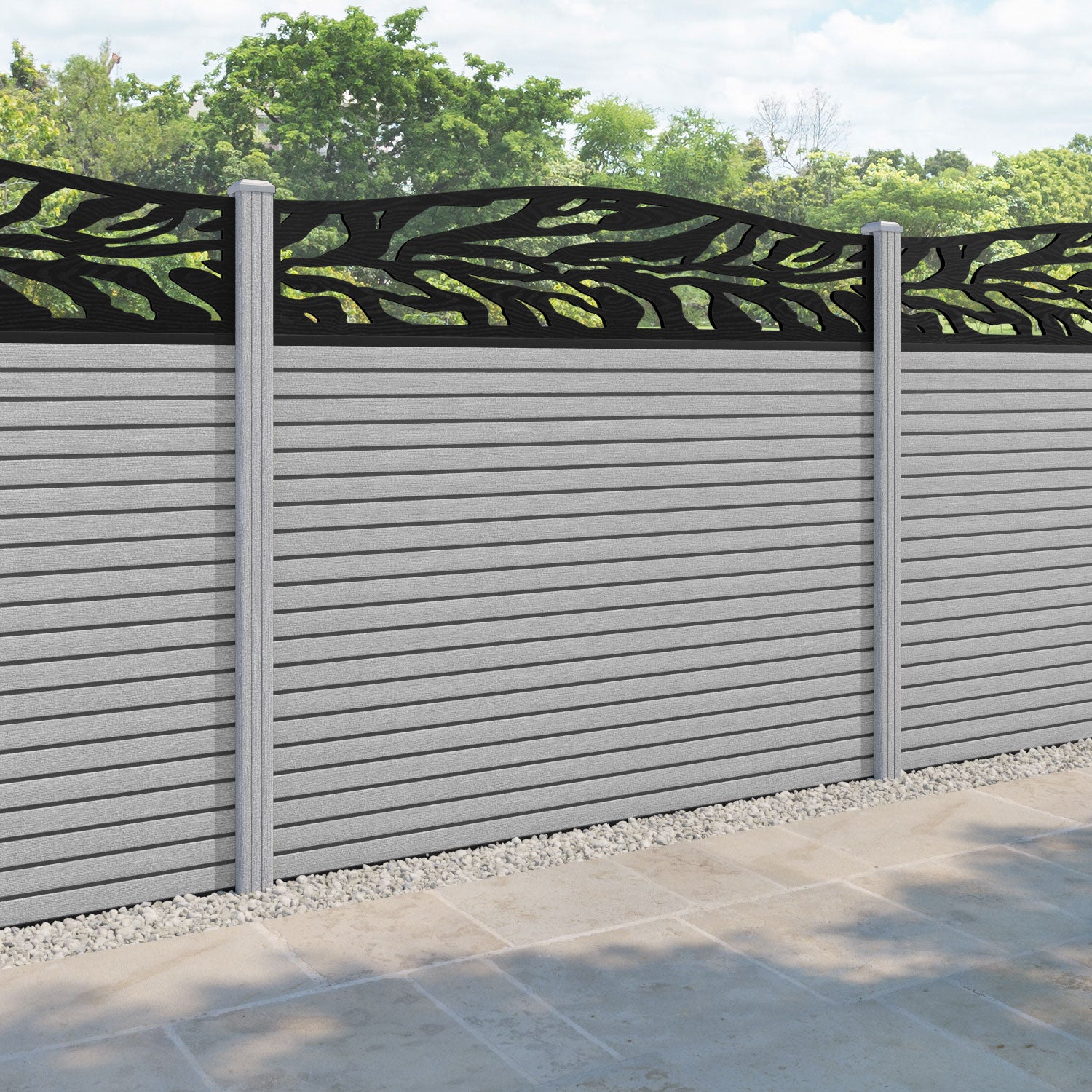 Hudson Malawi Curved Top Fence Panel - Light Grey - with our composite posts
