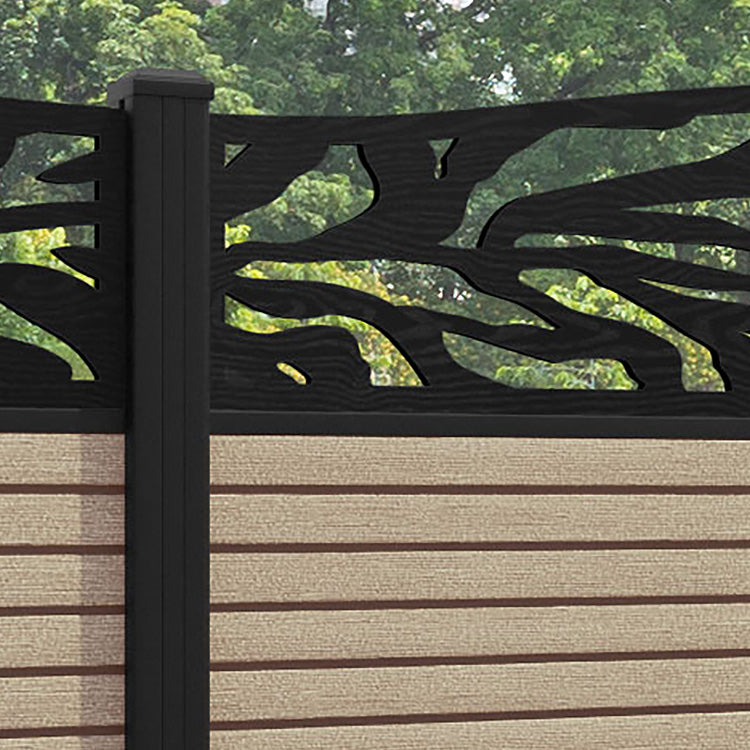 Hudson Malawi Curved Top Fence Panel - Light Oak - with our aluminium posts