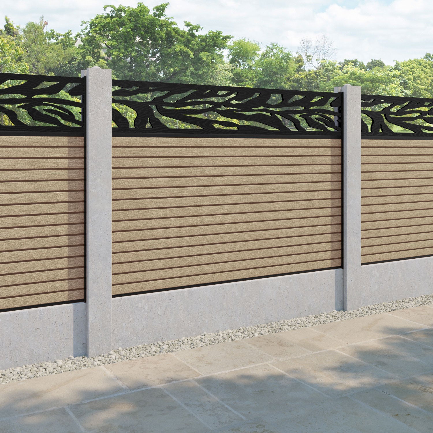 Hudson Malawi Fence Panel - Light Oak - for existing concrete posts