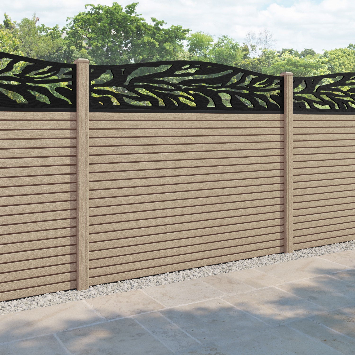 Hudson Malawi Curved Top Fence Panel - Light Oak - with our composite posts