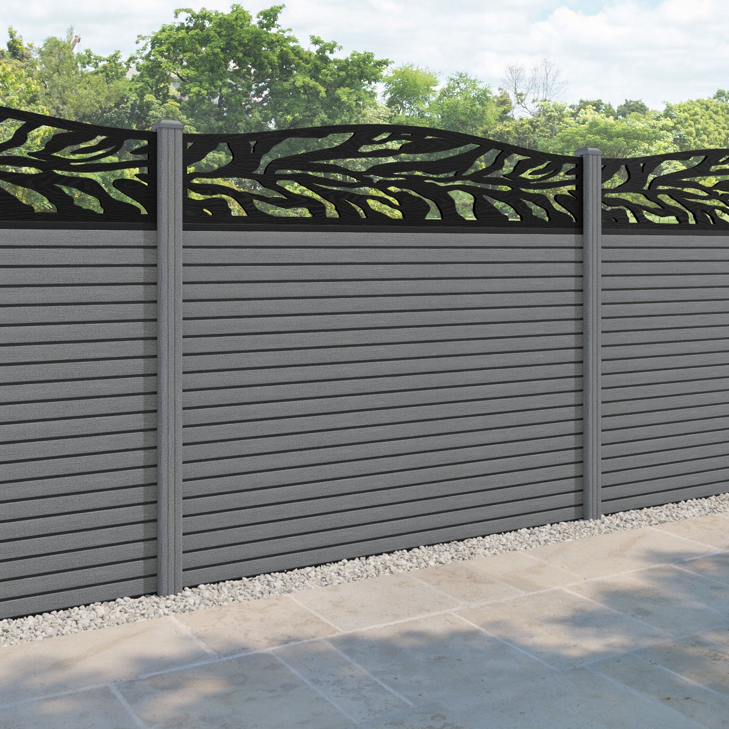 Hudson Malawi Curved Top Fence Panel - Mid Grey - with our composite posts