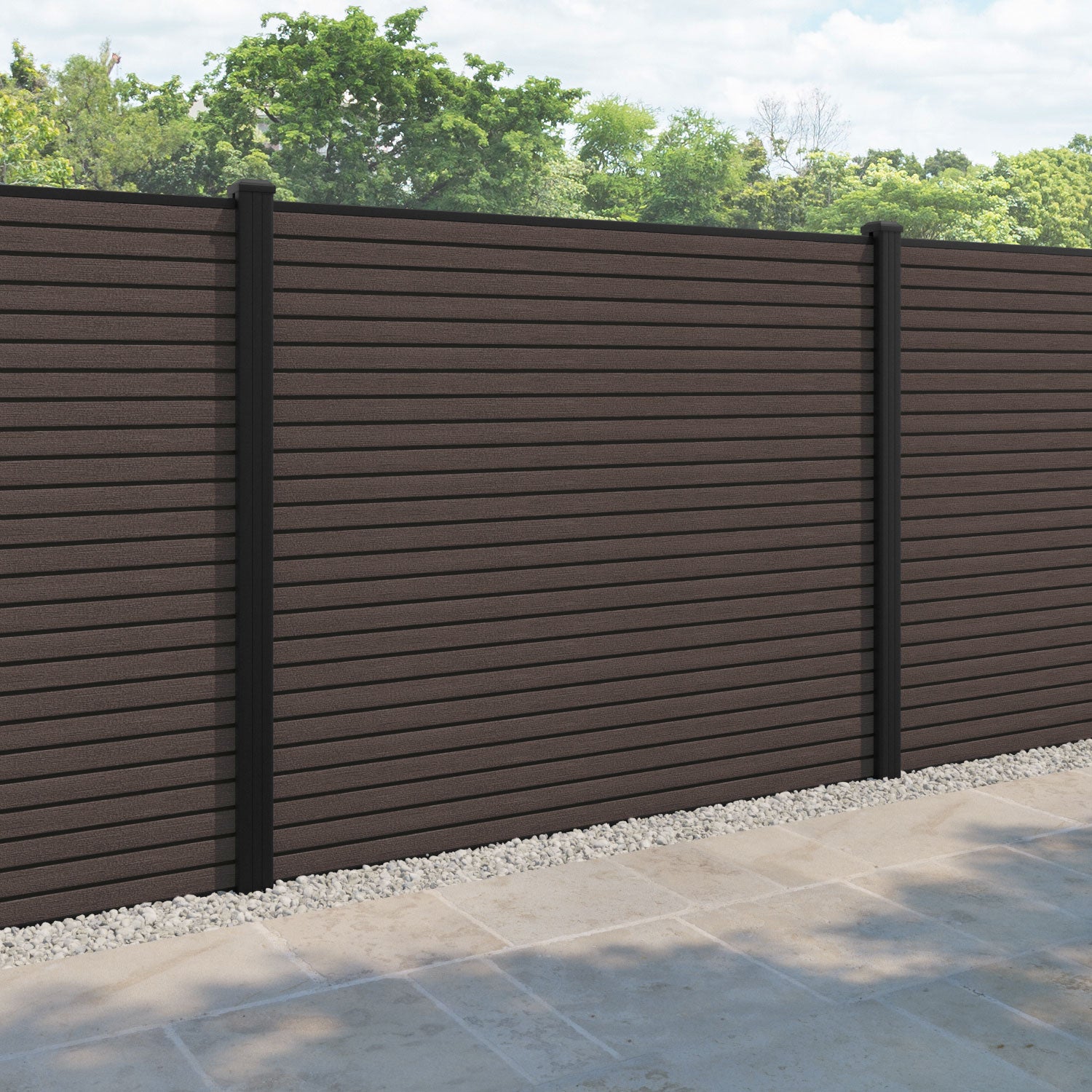 Hudson Fence Panel - Mid Brown - with our aluminium posts