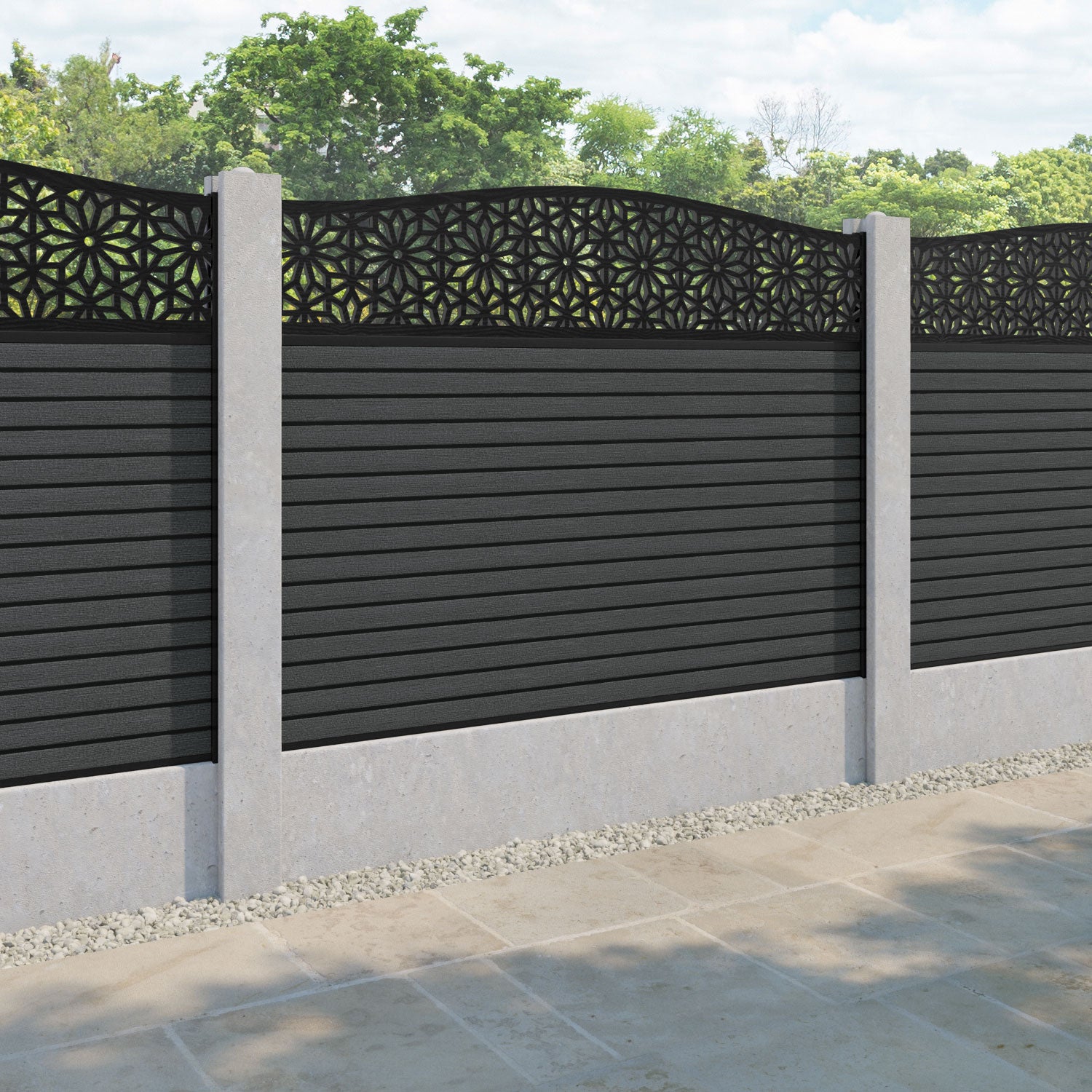 Hudson Narwa Curved Top Fence Panel - Dark Grey - for existing concrete posts