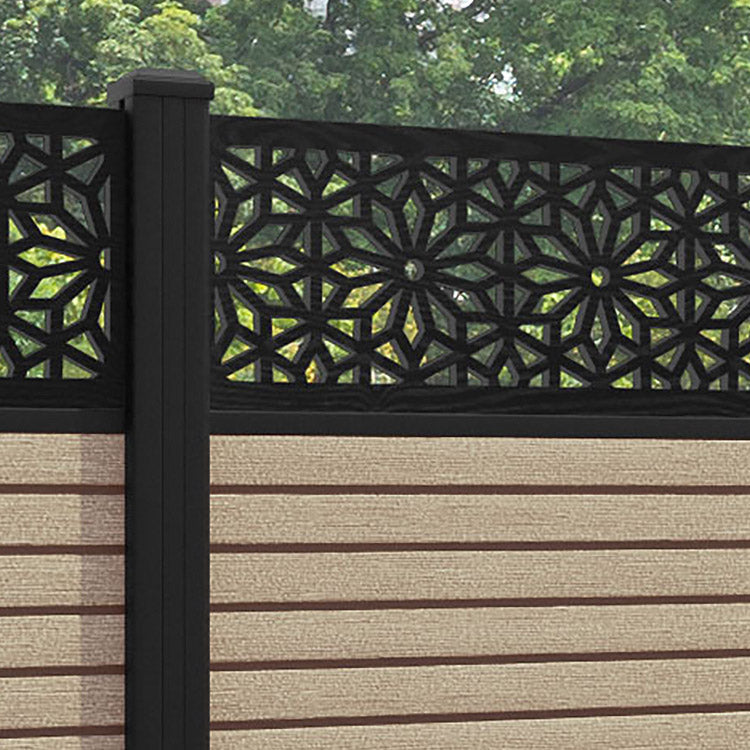 Hudson Narwa Fence Panel - Light Oak - with our aluminium posts