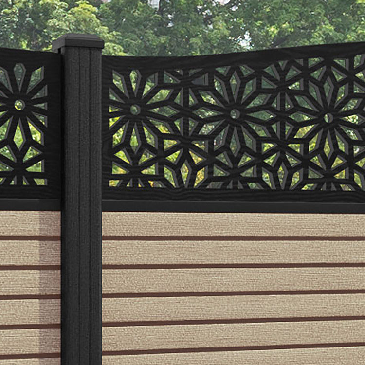 Hudson Narwa Curved Top Fence Panel - Light Oak - with our composite posts