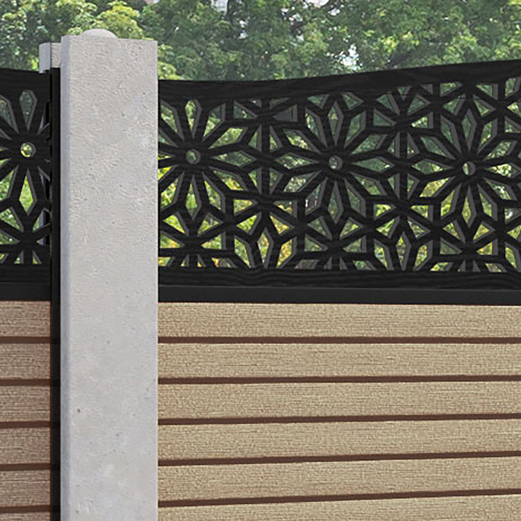 Hudson Narwa Curved Top Fence Panel - Light Oak - for existing concrete posts