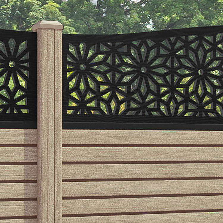 Hudson Narwa Curved Top Fence Panel - Light Oak - with our composite posts