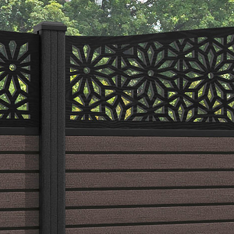 Hudson Narwa Curved Top Fence Panel - Mid Brown - with our composite posts