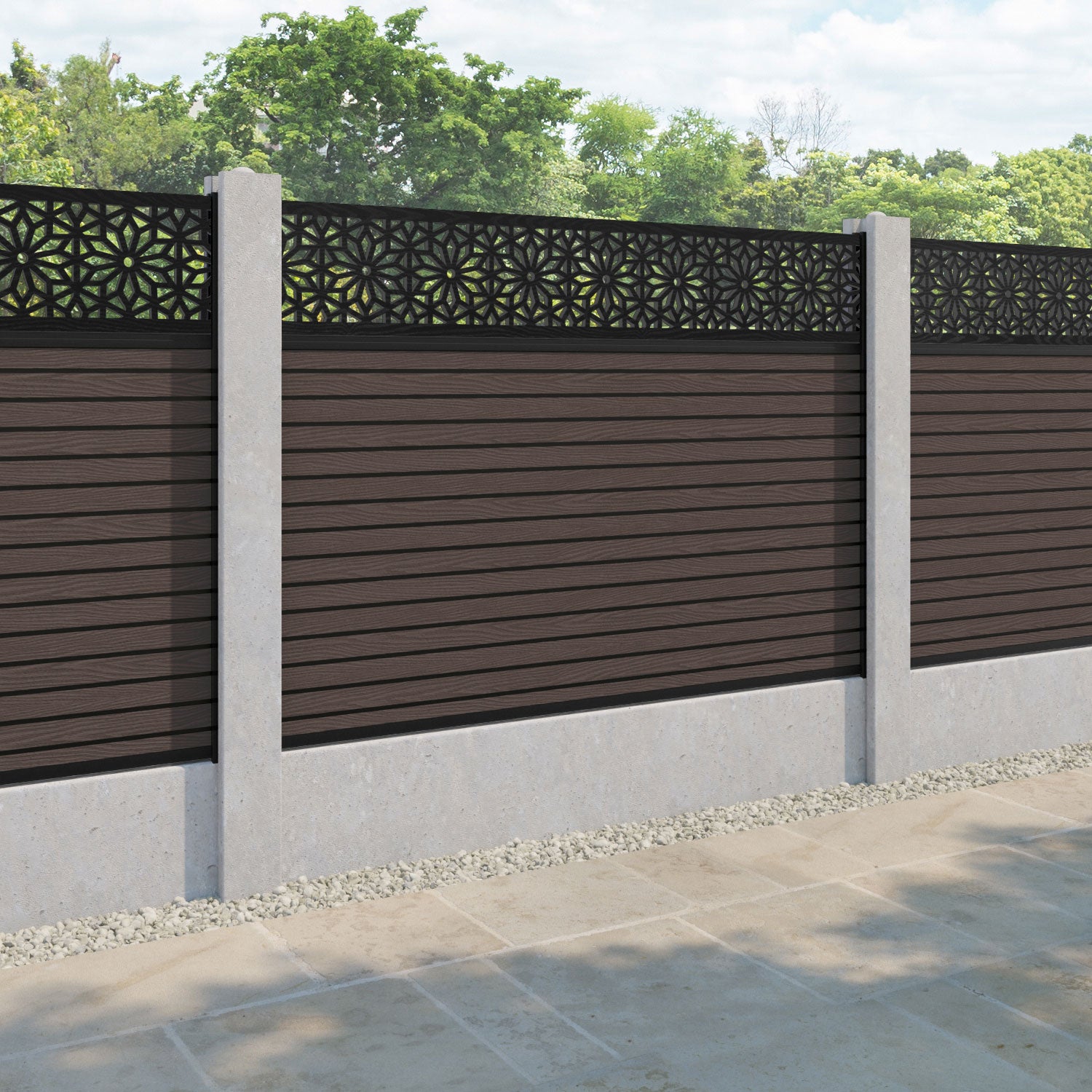 Hudson Narwa Fence Panel - Mid Brown - for existing concrete posts