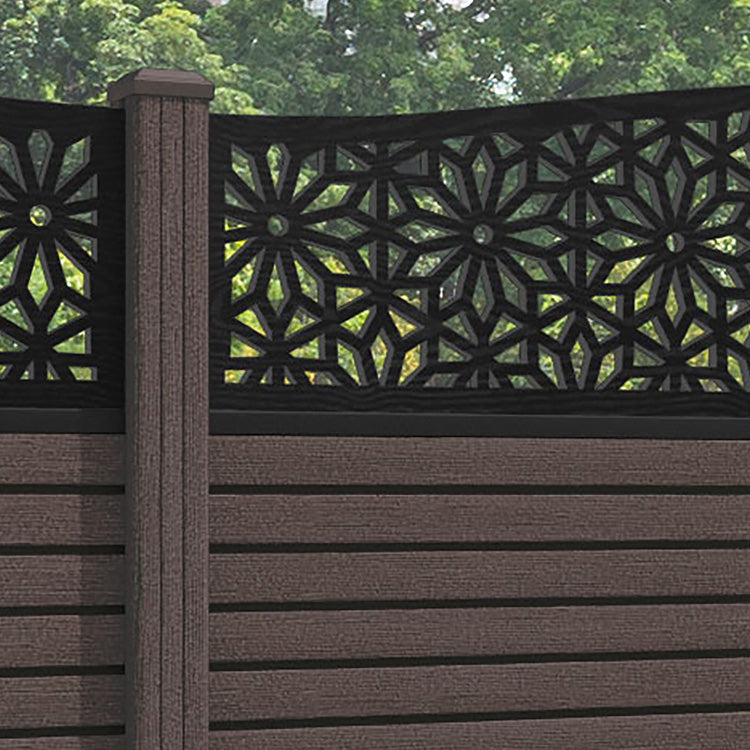 Hudson Narwa Curved Top Fence Panel - Mid Brown - with our composite posts