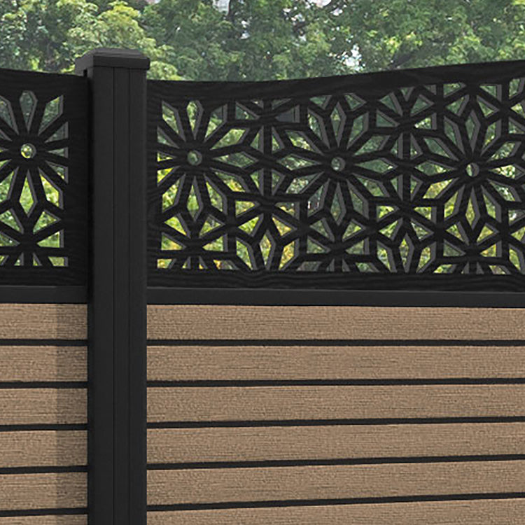 Hudson Narwa Curved Top Fence Panel - Teak - with our aluminium posts