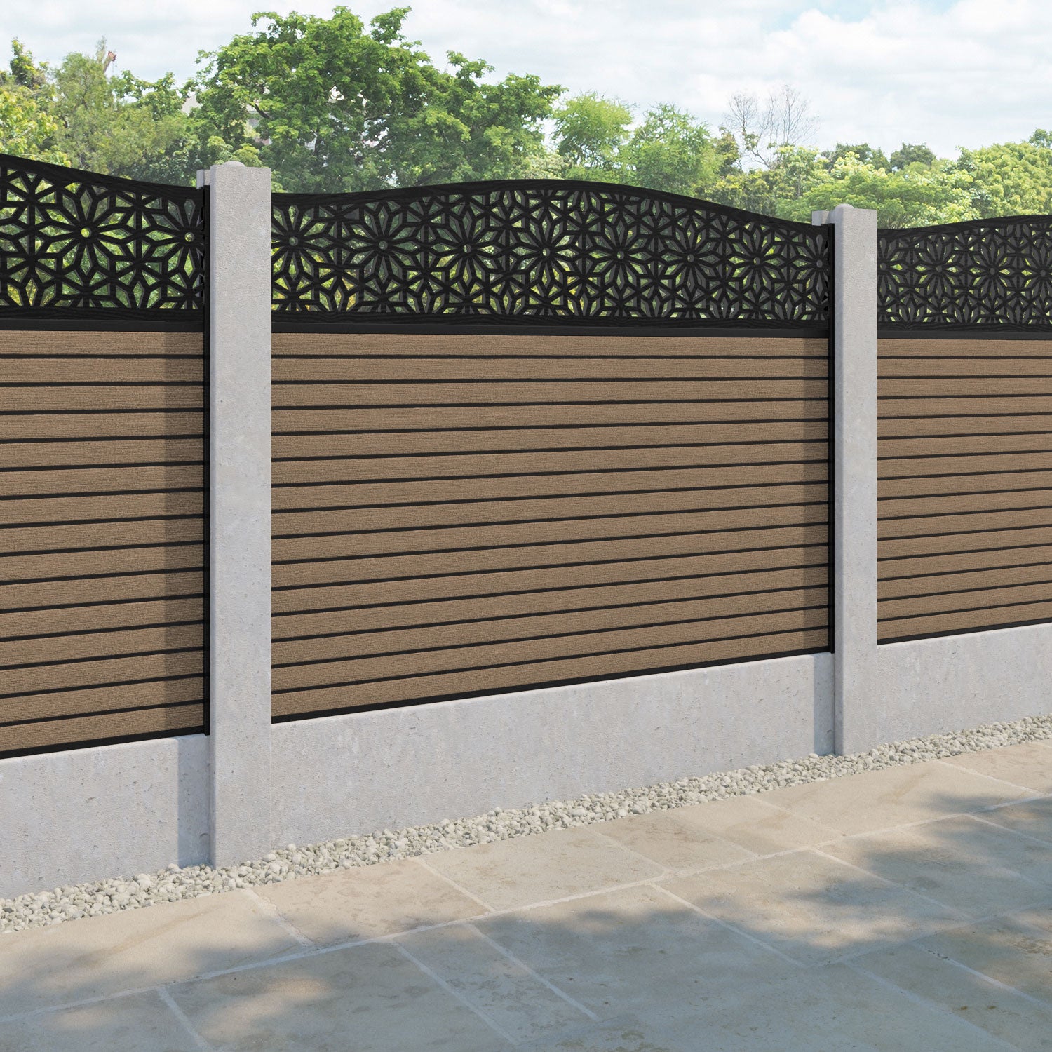 Hudson Narwa Curved Top Fence Panel - Teak - for existing concrete posts