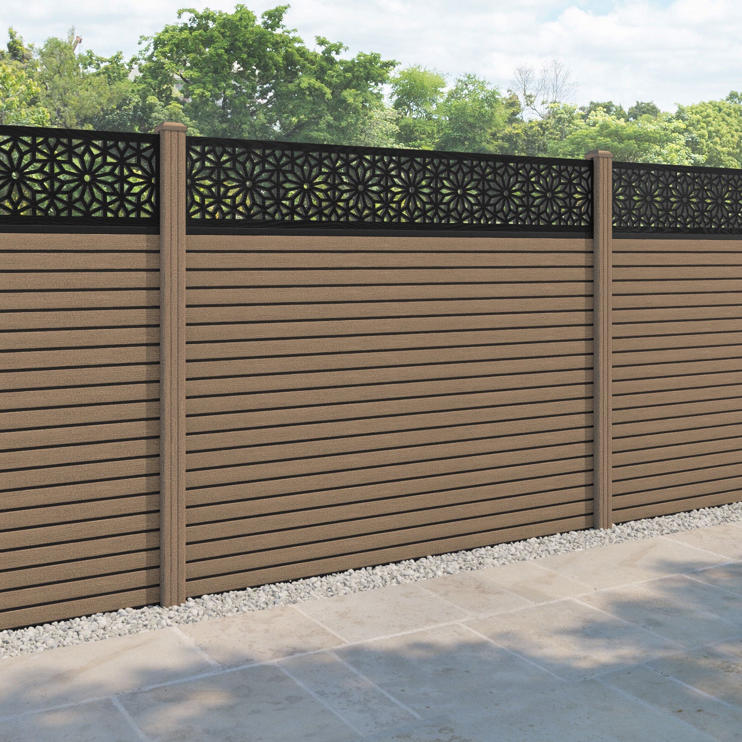Hudson Narwa Fence Panel - Teak - with our composite posts