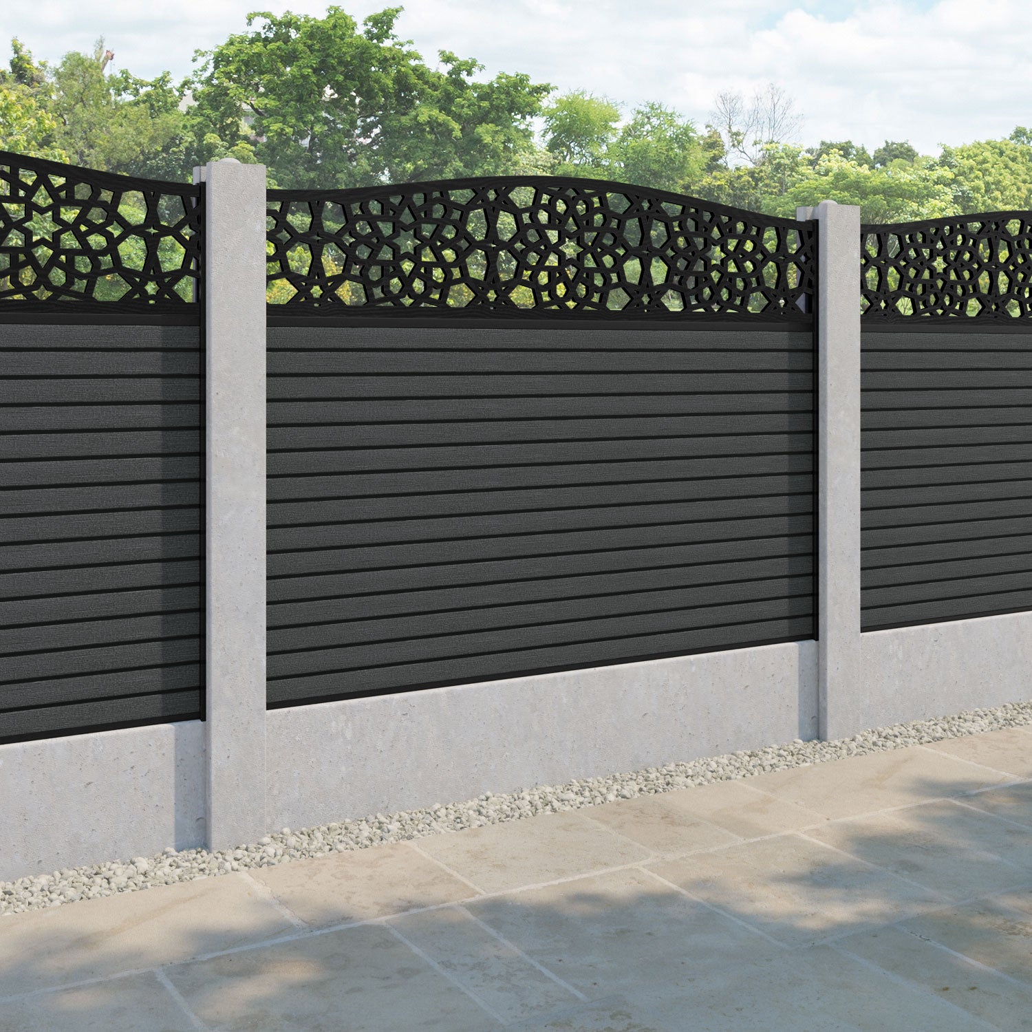 Hudson Nazira Curved Top Fence Panel - Dark Grey - for existing concrete posts