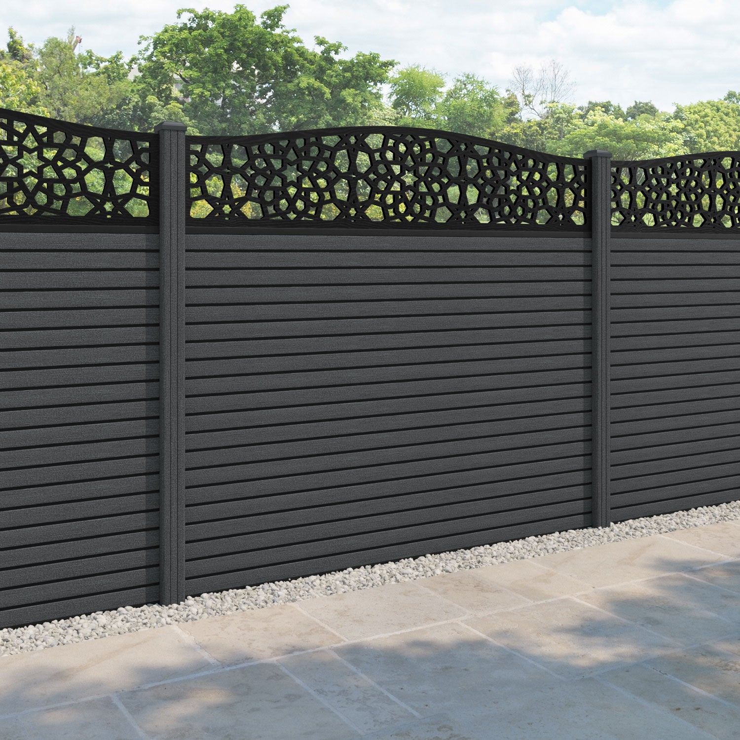 Hudson Nazira Curved Top Fence Panel - Dark Grey - with our composite posts