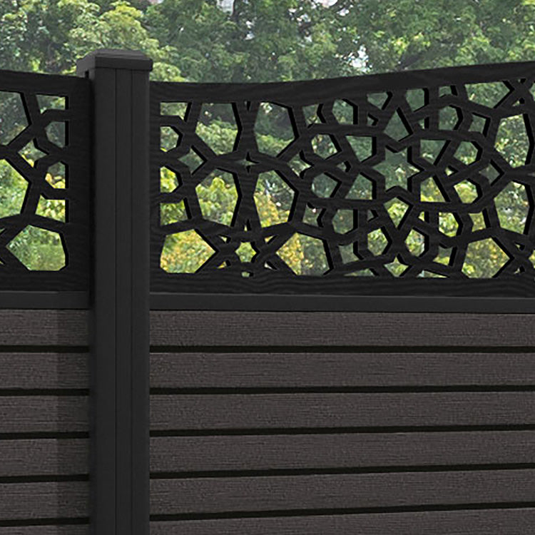 Hudson Nazira Curved Top Fence Panel - Dark Oak - with our aluminium posts