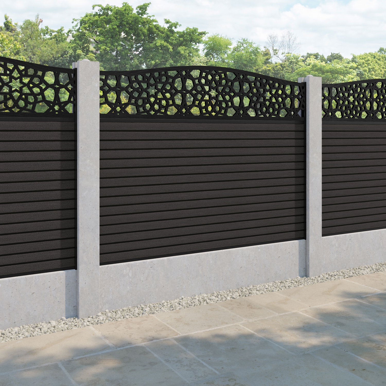 Hudson Nazira Curved Top Fence Panel - Dark Oak - for existing concrete posts
