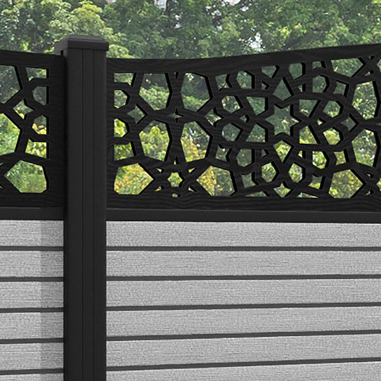 Hudson Nazira Curved Top Fence Panel - Light Grey - with our aluminium posts