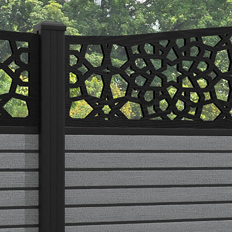 Hudson Nazira Curved Top Fence Panel - Mid Grey - with our aluminium posts