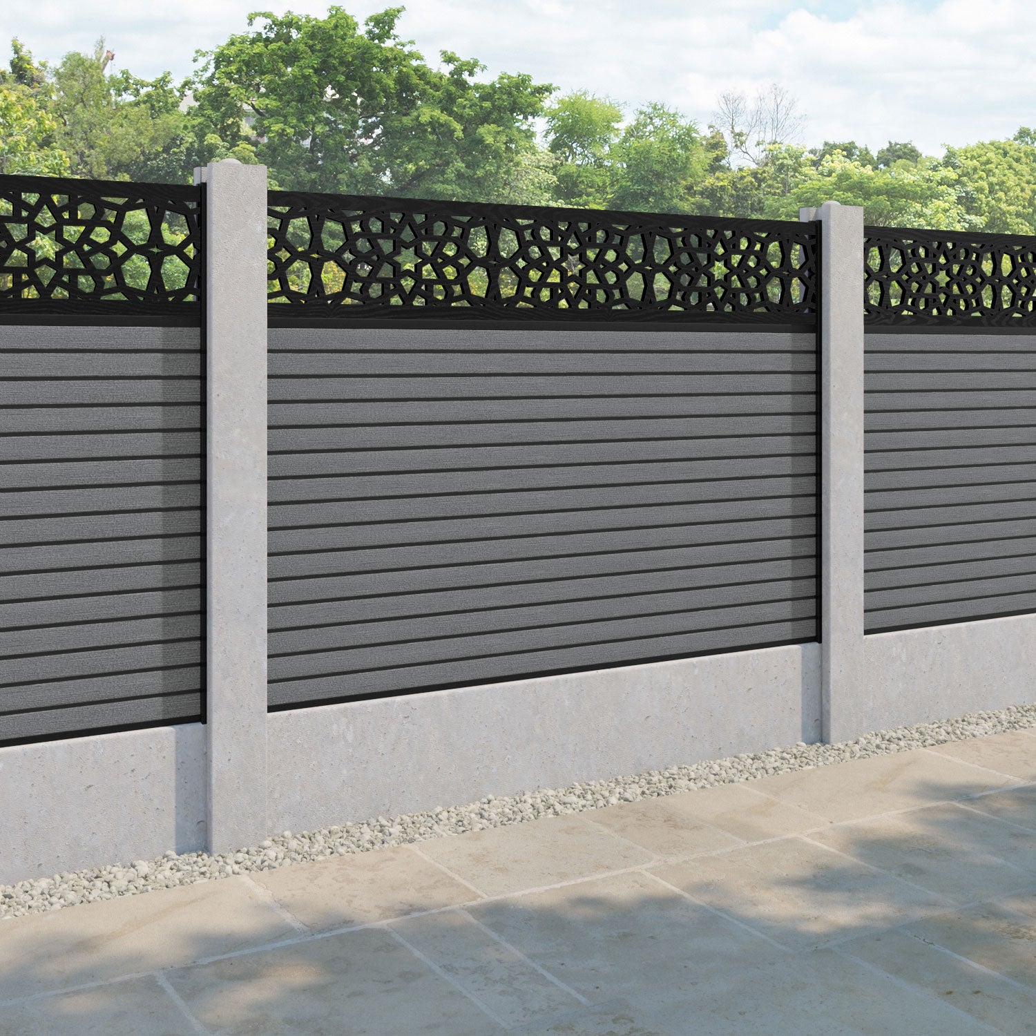Hudson Nazira Fence Panel - Mid Grey - for existing concrete posts