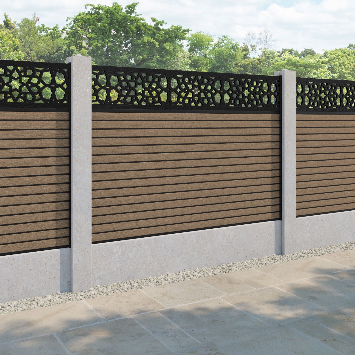 Hudson Nazira Fence Panel - Teak - for existing concrete posts