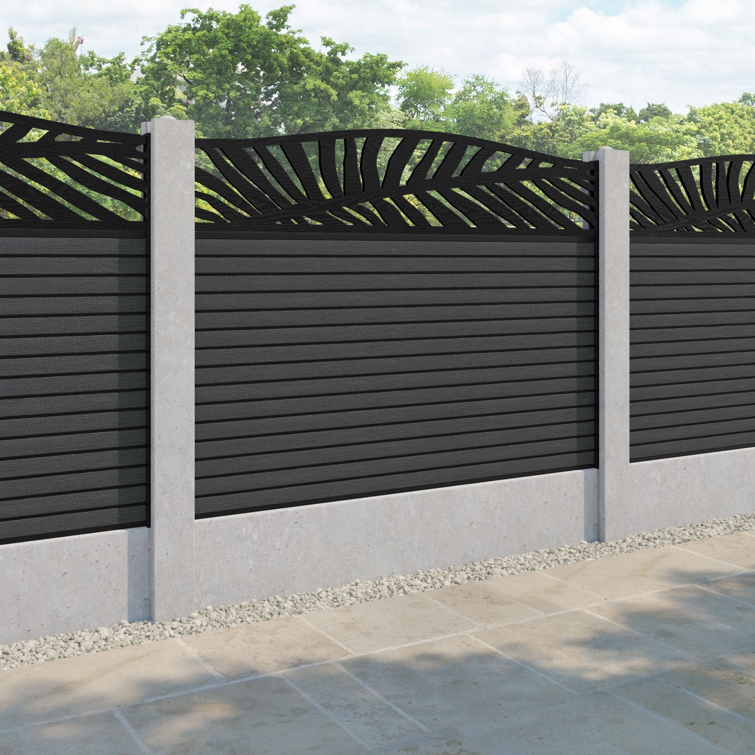 Hudson Palm Curved Top Fence Panel - Dark Grey - for existing concrete posts
