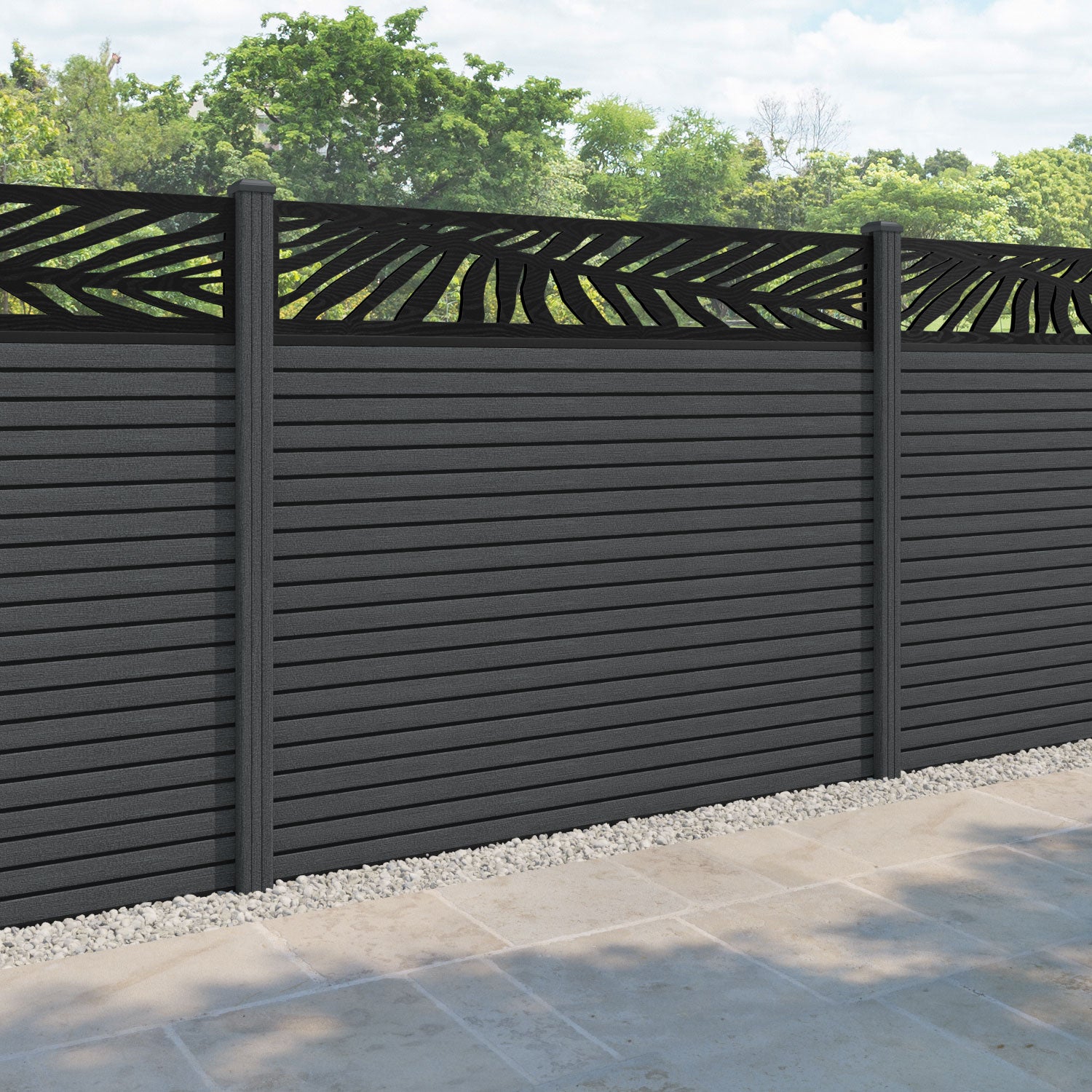 Hudson Palm Fence Panel - Dark Grey - with our composite posts