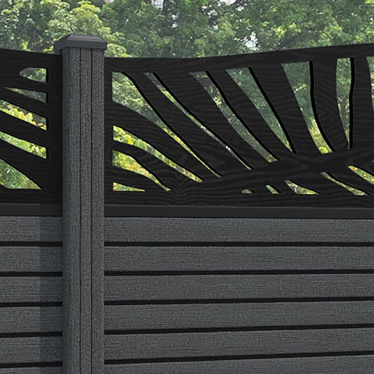 Hudson Palm Curved Top Fence Panel - Dark Grey - with our composite posts