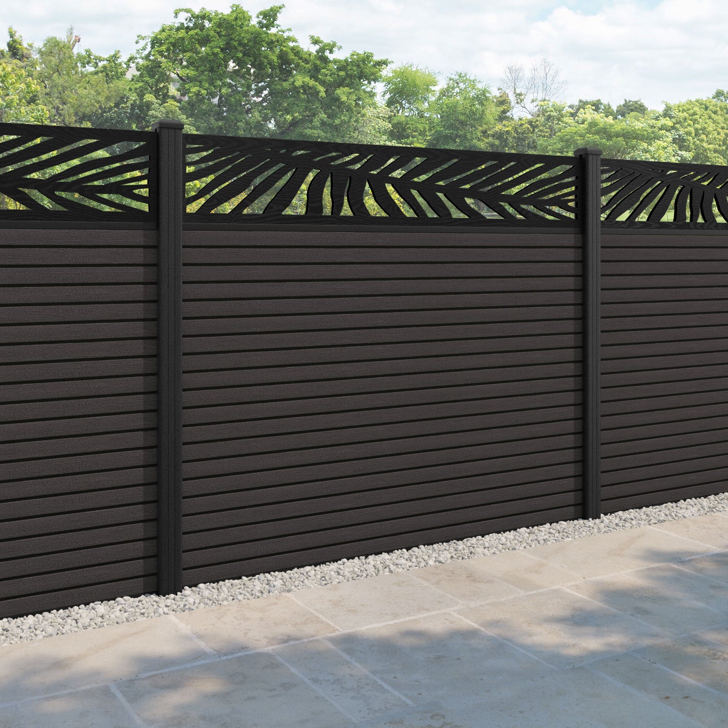 Hudson Palm Fence Panel - Dark Oak - with our composite posts