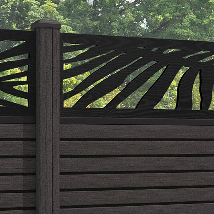 Hudson Palm Fence Panel - Dark Oak - with our composite posts