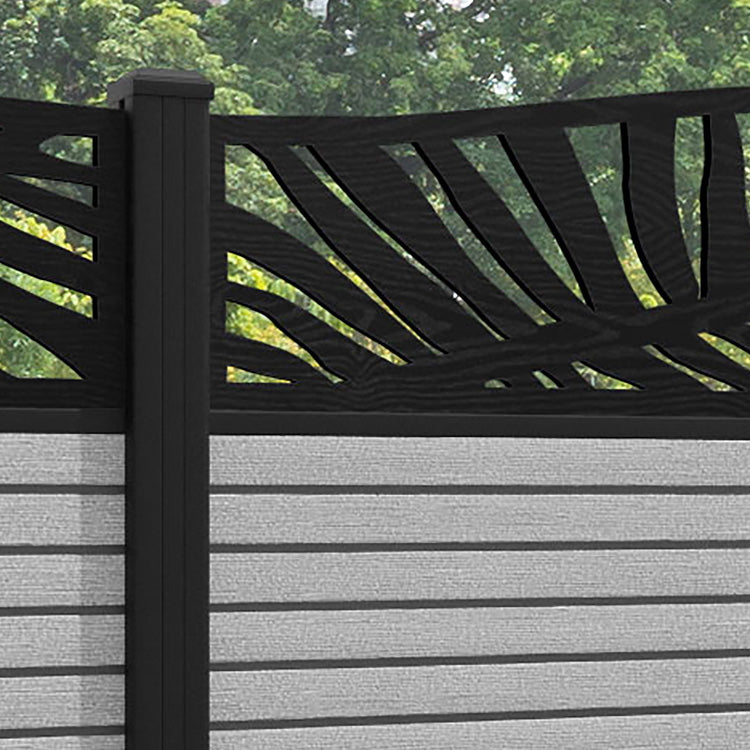 Hudson Palm Curved Top Fence Panel - Light Grey - with our aluminium posts