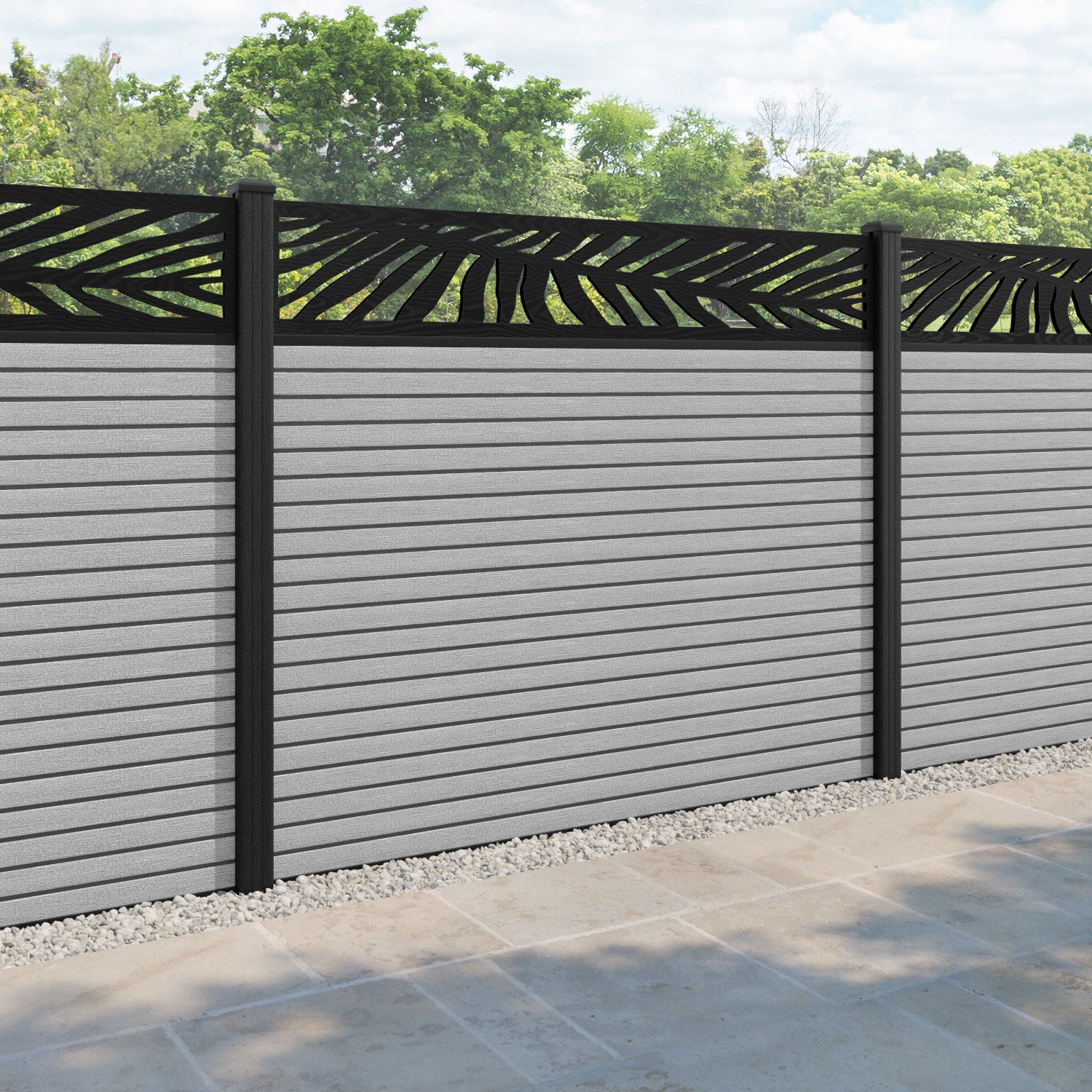 Hudson Palm Fence Panel - Light Grey - with our composite posts