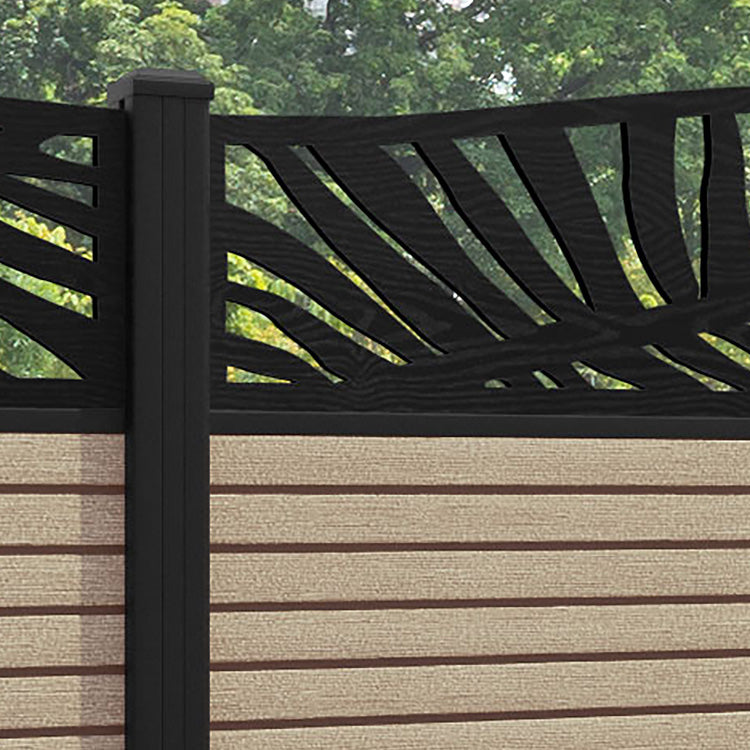 Hudson Palm Curved Top Fence Panel - Light Oak - with our aluminium posts