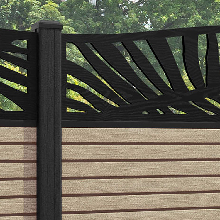 Hudson Palm Curved Top Fence Panel - Light Oak - with our composite posts