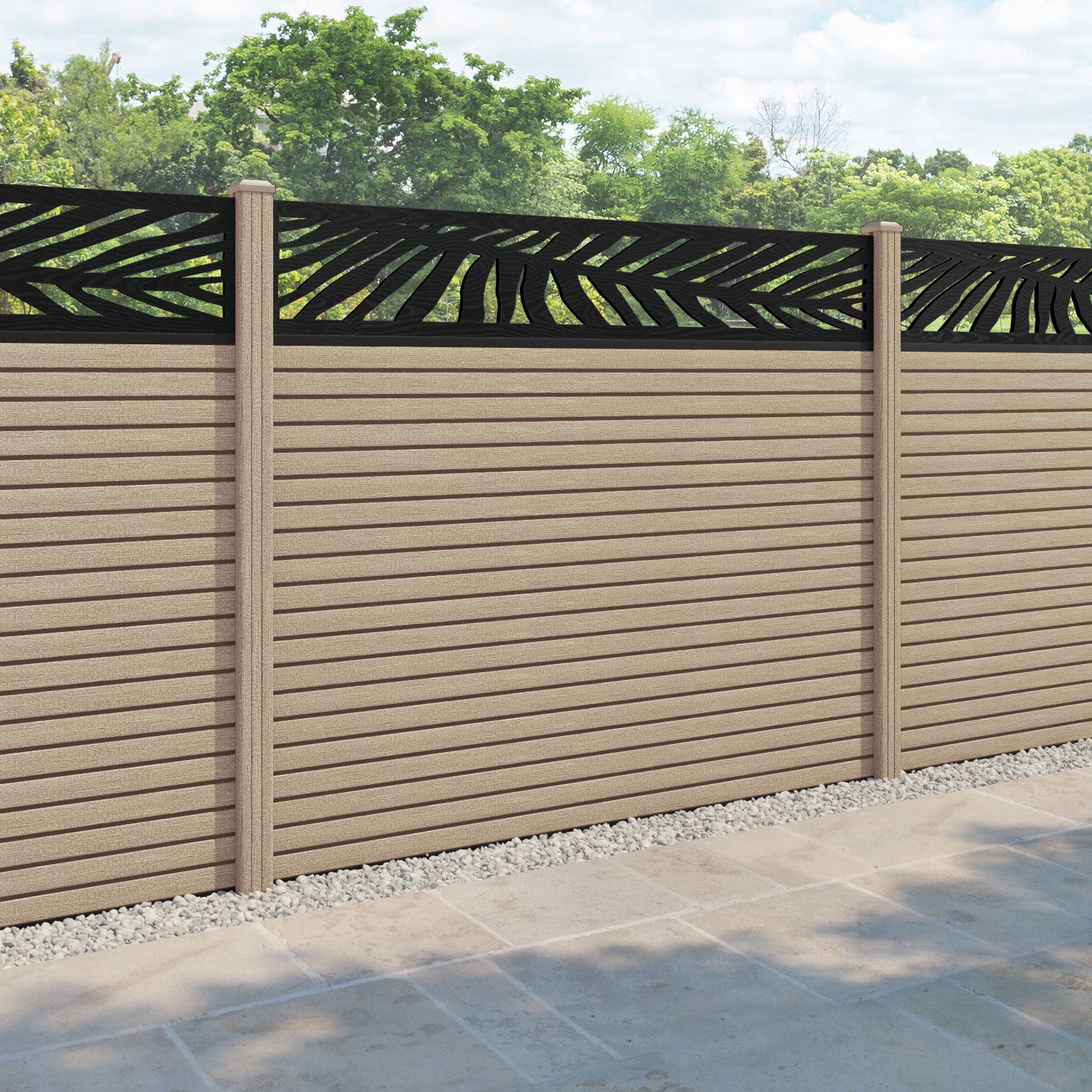 Hudson Palm Fence Panel - Light Oak - with our composite posts