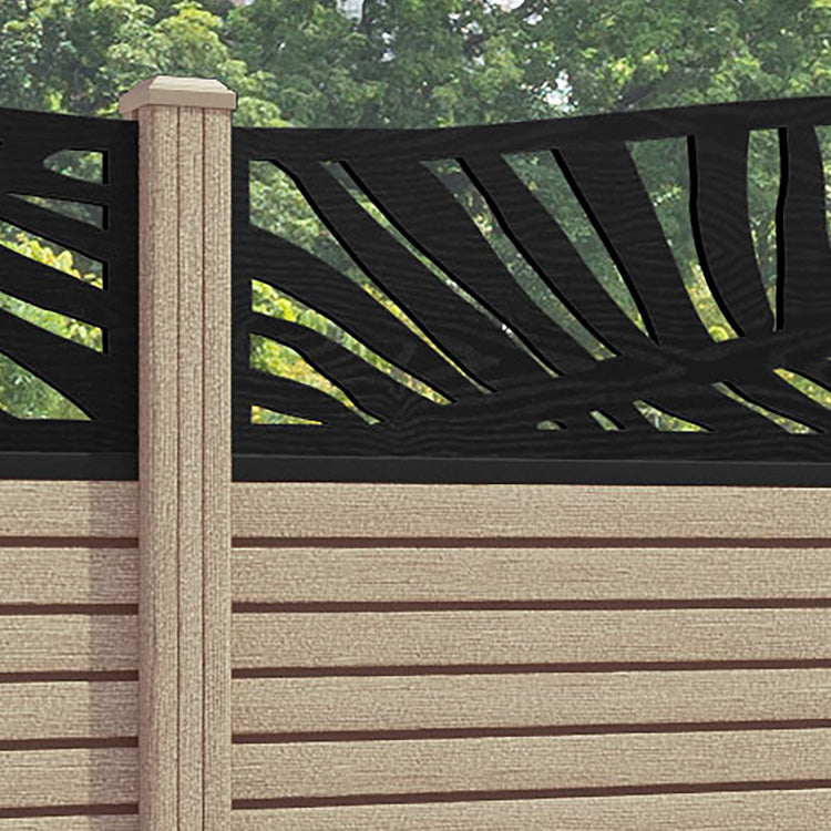 Hudson Palm Curved Top Fence Panel - Light Oak - with our composite posts
