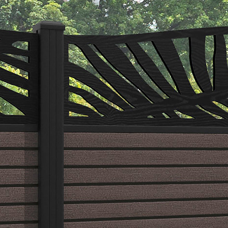 Hudson Palm Curved Top Fence Panel - Mid Brown - with our aluminium posts