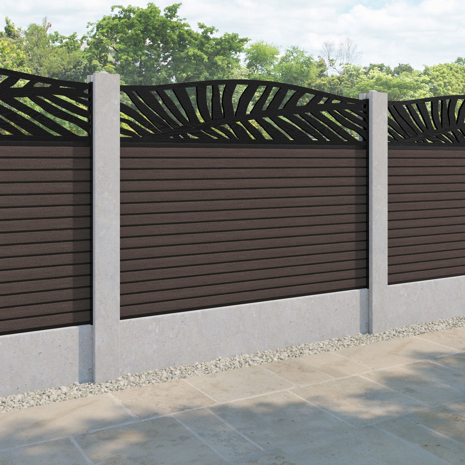 Hudson Palm Curved Top Fence Panel - Mid Brown - for existing concrete posts